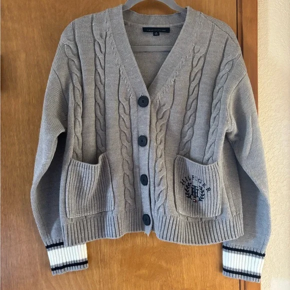 Tommy Hilfiger Women's Gray Cable Cardigan - Picture 2 of 4